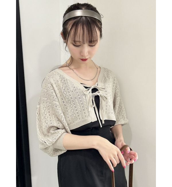 dazzlin「リボンポイントクロシェカーディガン」|カーディガン|グレー