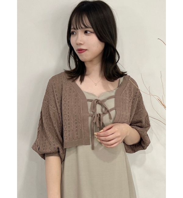 dazzlin「リボンポイントクロシェカーディガン」|カーディガン|モカ