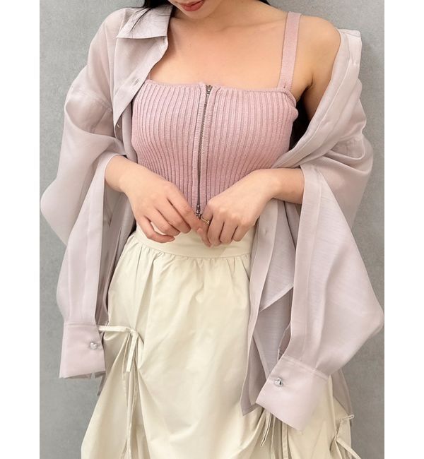 dazzlin「ダブルジップリブニットビスチェ」|ニット・セーター|ピンク