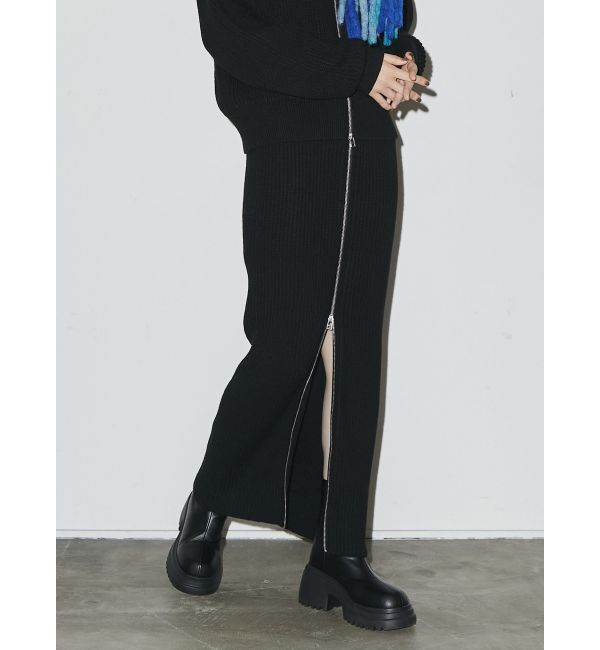 EMODA「ジップマキシリブスカート」|スカート|ブラック