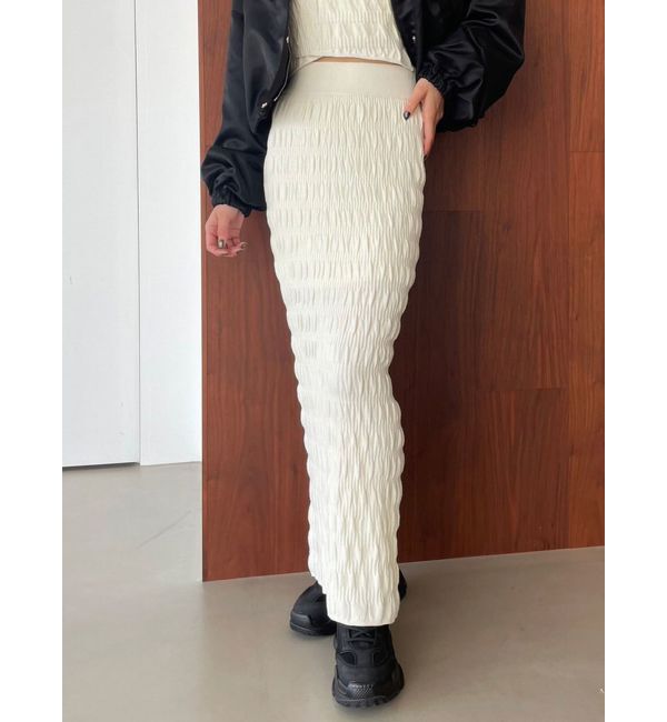EMODA「シャーリングロングニットスカート」|スカート|ホワイト