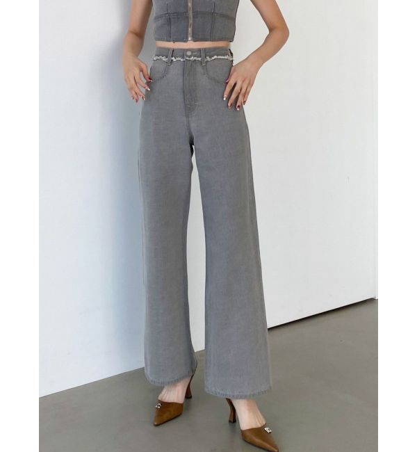 EMODA「ベルトフリンジジャストウエストジーンズ」|デニム|グレー