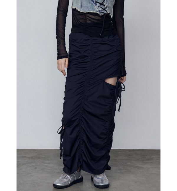 EMODA「ギャザーストリングマキシスカート」|スカート|ブラック