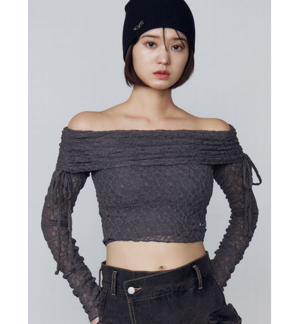 EMODA「レースオフショルダートップ」|Tシャツ・カットソー|グレー