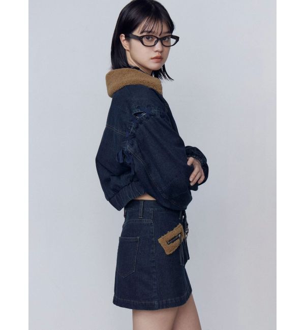 EMODA「ボアカラーデニムブルゾン」|ブルゾン・スタジャン|