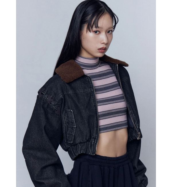 EMODA「ボアカラーデニムブルゾン」|ブルゾン・スタジャン|