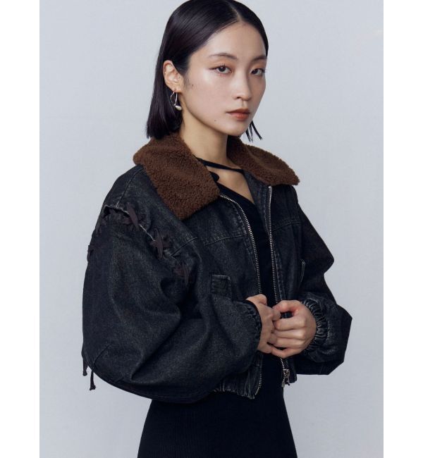 EMODA「ボアカラーデニムブルゾン」|ブルゾン・スタジャン|
