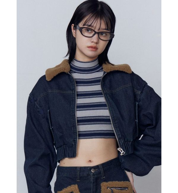 EMODA「ボアカラーデニムブルゾン」|ブルゾン・スタジャン|インディゴ