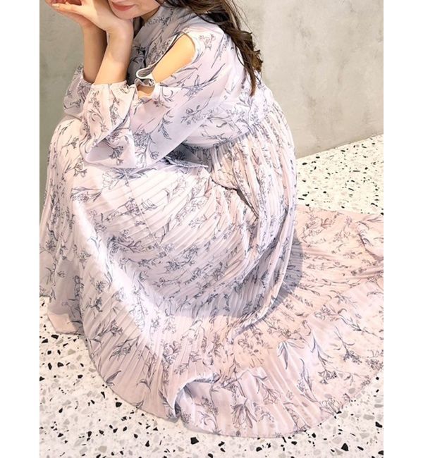 MERCURYDUO「花柄プリーツティアードワンピース」|ワンピース|ベビーピンク