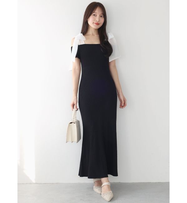 MERCURYDUO「ショルダーリボンニットワンピース」|ワンピース|
