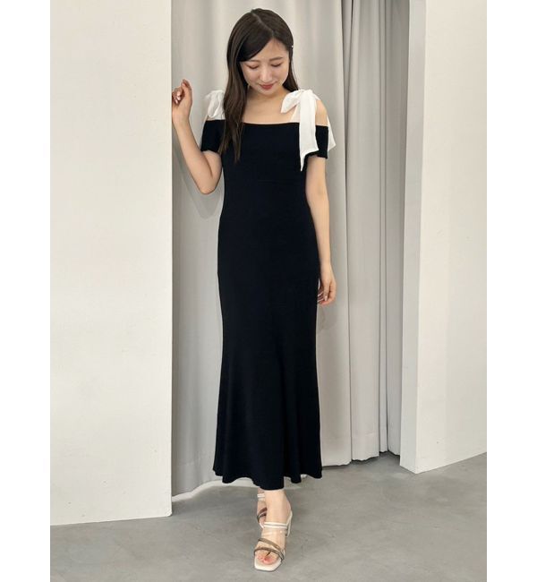 MERCURYDUO「ショルダーリボンニットワンピース」|ワンピース|