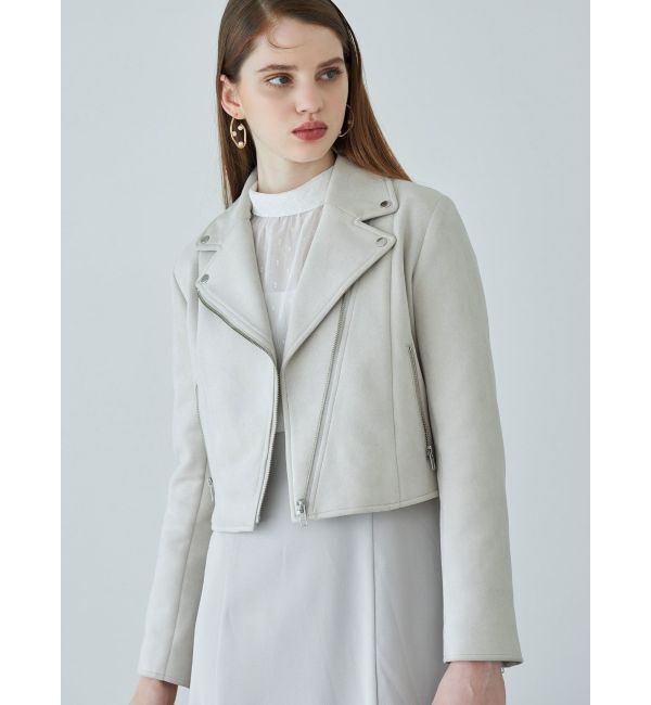 MERCURYDUO「フェイクスエードコンパクトライダースジャケット」|ライダースジャケット|ベージュ