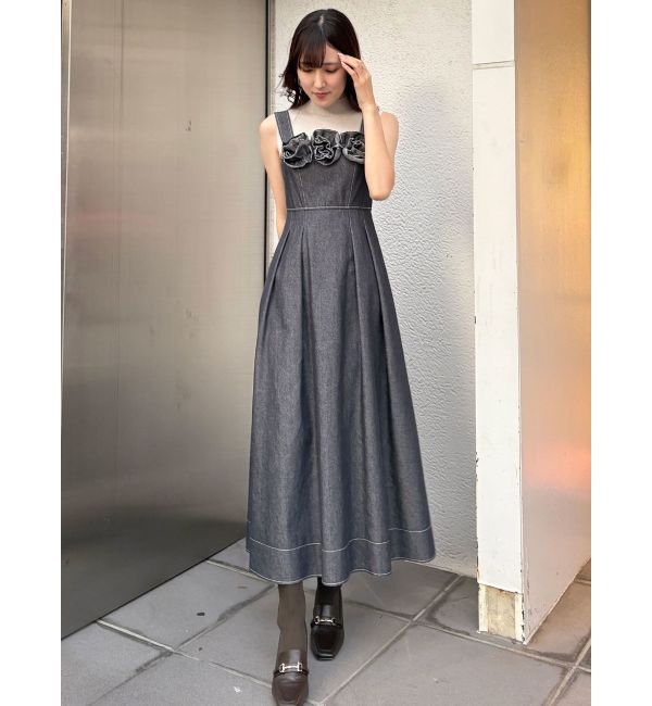 MERCURYDUO「デニムフラワーモチーフジャンスカ」|ワンピース|