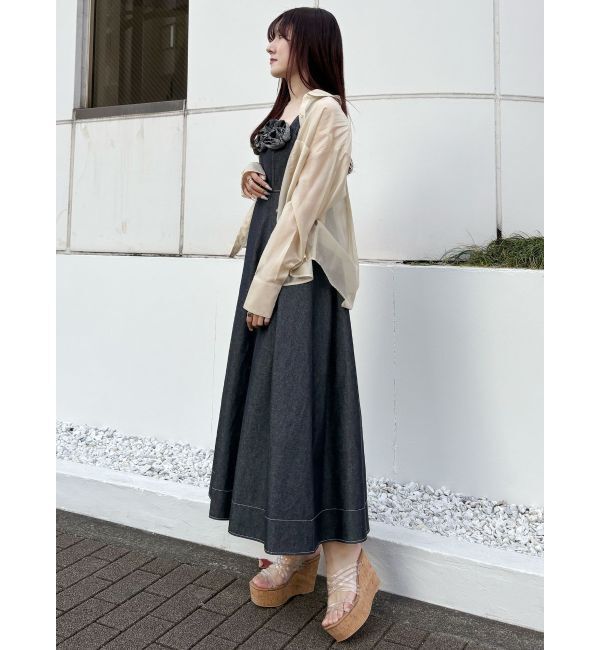 MERCURYDUO「デニムフラワーモチーフジャンスカ」|ワンピース|