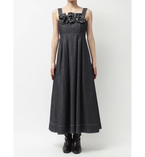 MERCURYDUO「デニムフラワーモチーフジャンスカ」|ワンピース|