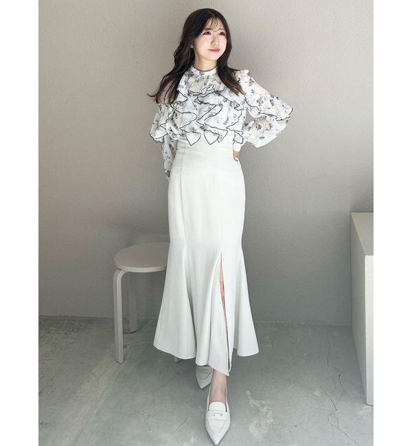 MERCURYDUO「配色メローラッフルブラウス」|シャツ・ブラウス|