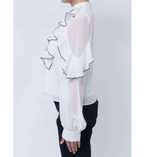 MERCURYDUO「配色メローラッフルブラウス」|シャツ・ブラウス|