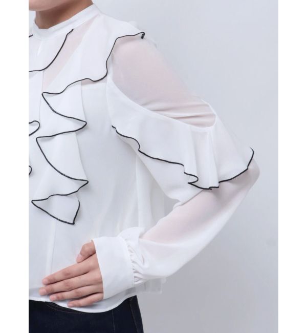 MERCURYDUO「配色メローラッフルブラウス」|シャツ・ブラウス|