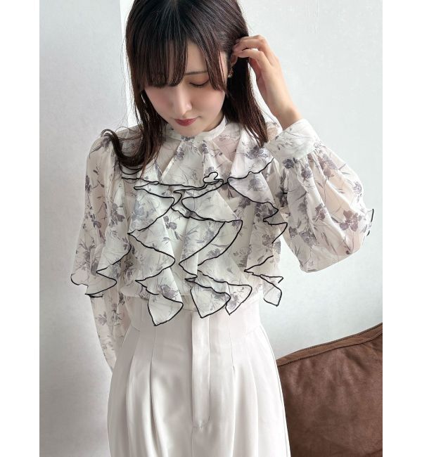 MERCURYDUO「配色メローラッフルブラウス」|シャツ・ブラウス|