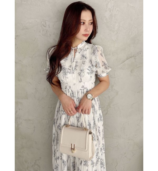 MERCURYDUO「花柄ラッフルプリーツティアードハーフスリーブワンピース」|ワンピース|