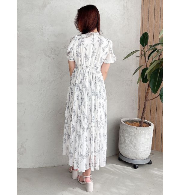 MERCURYDUO「花柄ラッフルプリーツティアードハーフスリーブワンピース」|ワンピース|