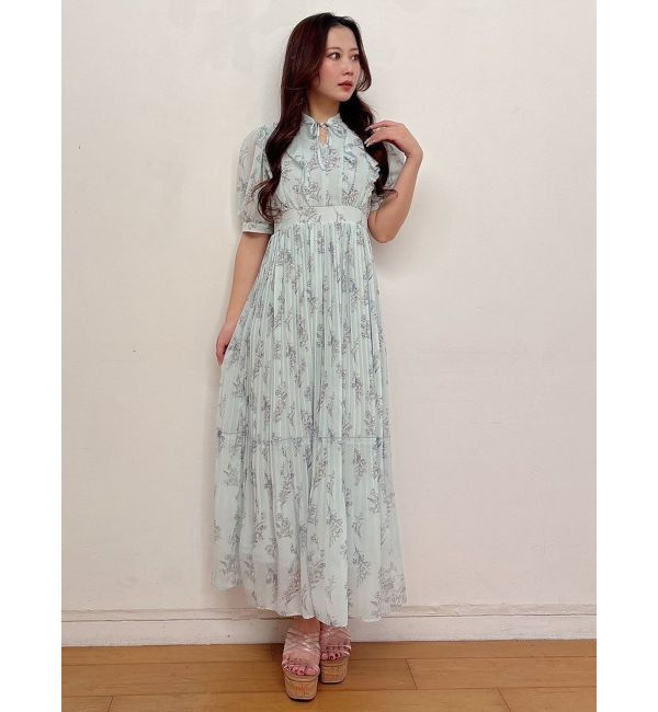 MERCURYDUO「花柄ラッフルプリーツティアードハーフスリーブワンピース」|ワンピース|