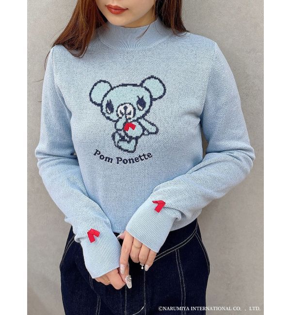 MERCURYDUO「【ポンポネットジュニアコラボ】 ミントくんジャカードニット」|ニット・セーター|ブルー