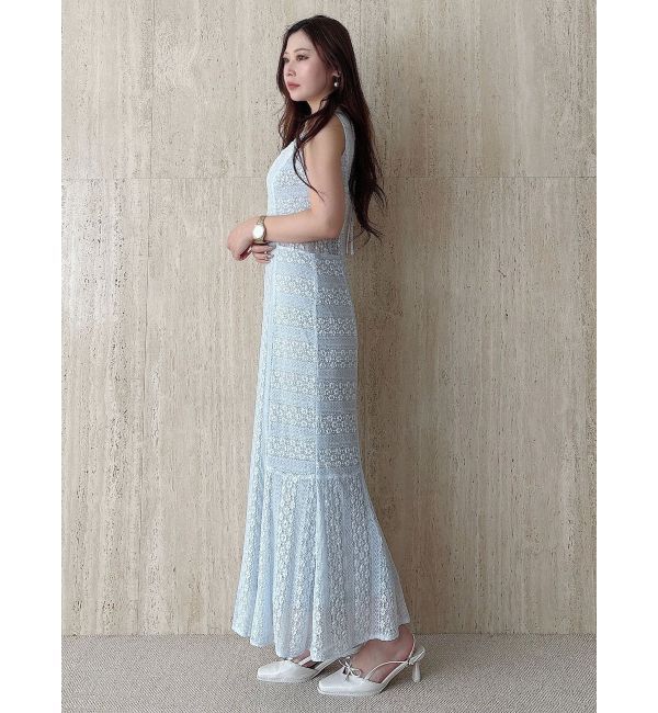 MERCURYDUO「カットレースブロッキングマーメイドワンピース」|ワンピース|
