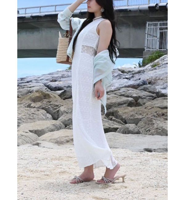 MERCURYDUO「カットレースブロッキングマーメイドワンピース」|ワンピース|