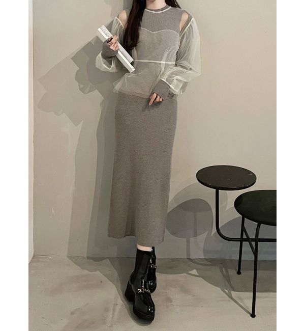 MERCURYDUO「【OUNNOUN】チュールブラウスレイヤードワンピ」|ワンピース|