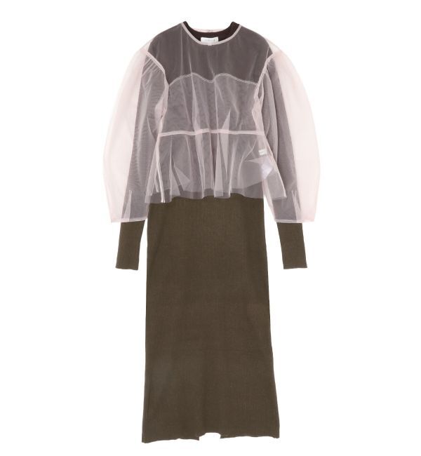 MERCURYDUO「【OUNNOUN】チュールブラウスレイヤードワンピ」|ワンピース|