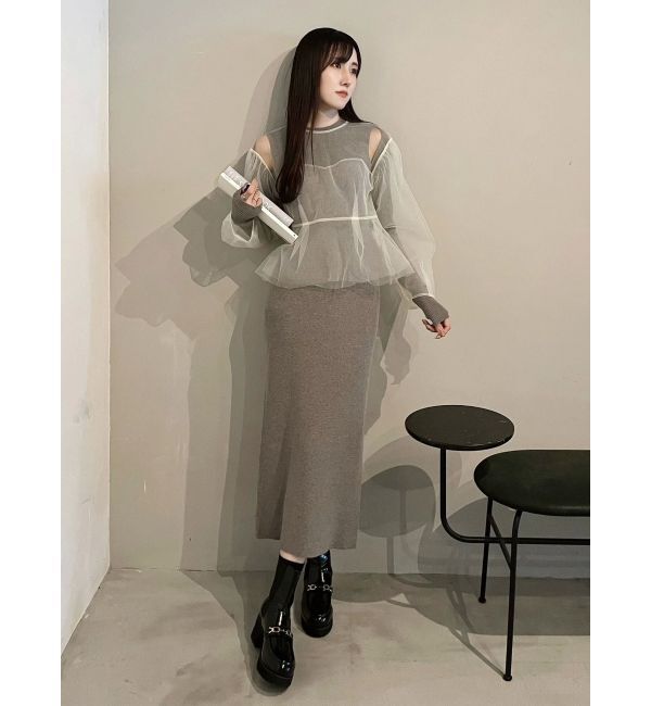 MERCURYDUO「【OUNNOUN】チュールブラウスレイヤードワンピ」|ワンピース|