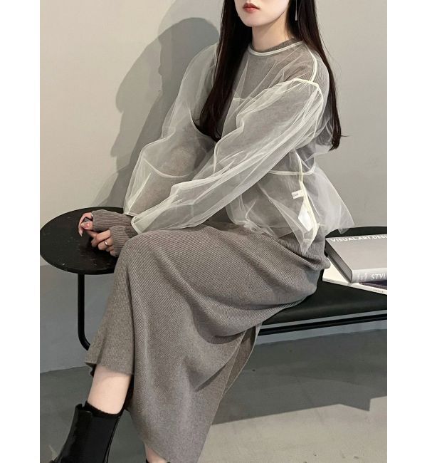 MERCURYDUO「【OUNNOUN】チュールブラウスレイヤードワンピ」|ワンピース|