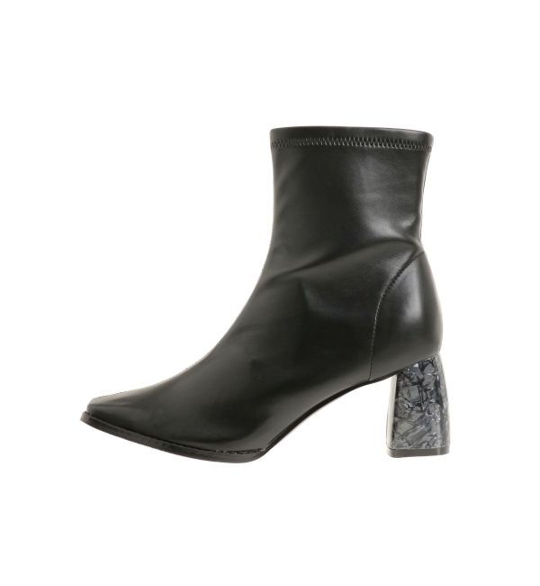 MERCURYDUO「フェイクレザースクエアトゥストレッチショートブーツ」|ショートブーツ|