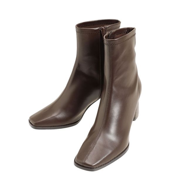 MERCURYDUO「フェイクレザースクエアトゥストレッチショートブーツ」|ショートブーツ|