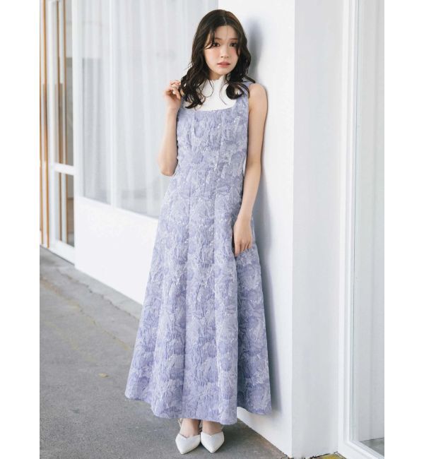 MERCURYDUO「ジャカードフィットアンドフレアジャンスカ」|ワンピース|ブルー