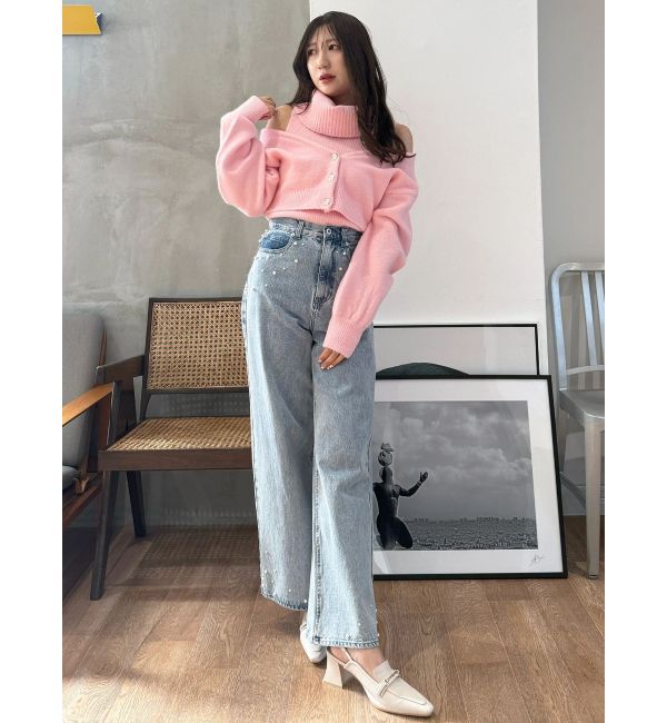 MERCURYDUO「パールデニムパンツ」|デニム|