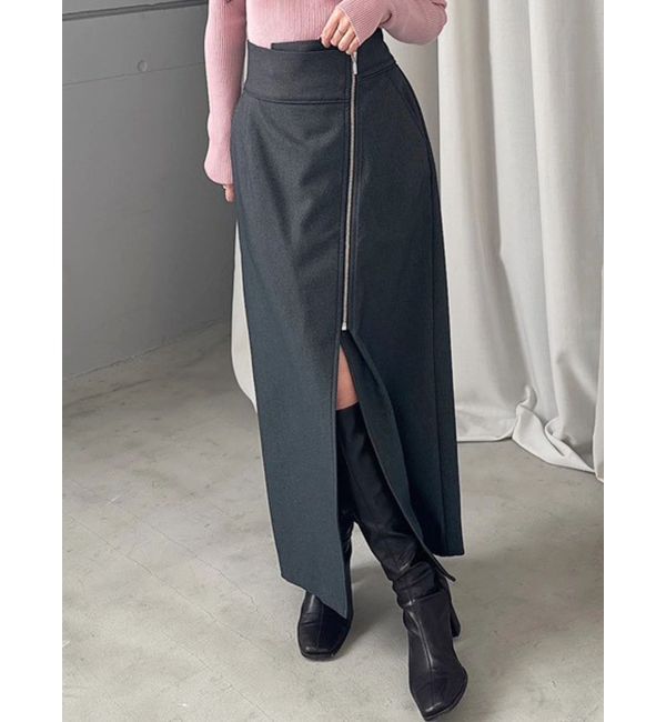 MERCURYDUO「アシメZIPナロースカート」|スカート|グレー