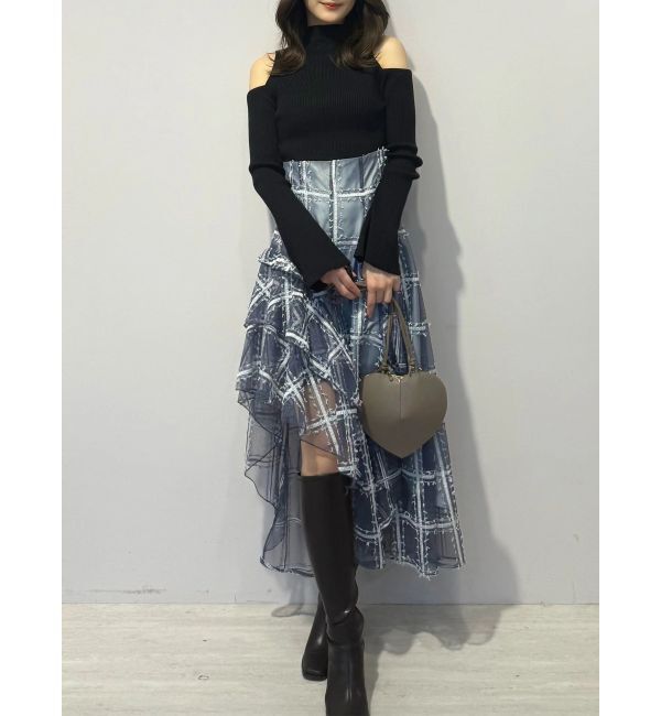 MERCURYDUO「ケーブルパネルハイネックニット」|ニット・セーター|