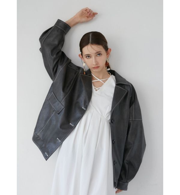 MURUA「フェイクレザーミドルジャケット」|ブルゾン・スタジャン|