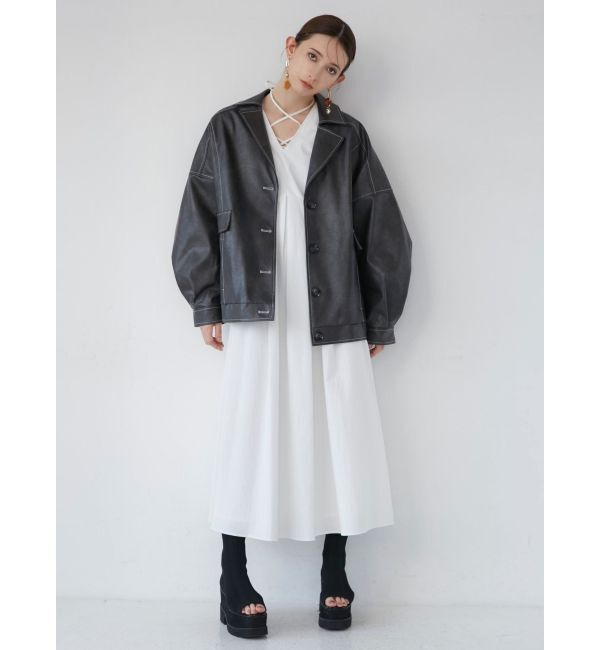 MURUA「フェイクレザーミドルジャケット」|ブルゾン・スタジャン|