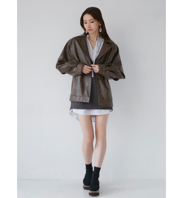 MURUA「フェイクレザーミドルジャケット」|ブルゾン・スタジャン|