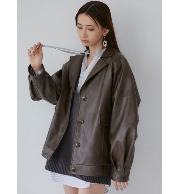 MURUA「フェイクレザーミドルジャケット」|ブルゾン・スタジャン|