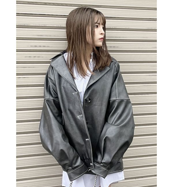 MURUA「フェイクレザーミドルジャケット」|ブルゾン・スタジャン|