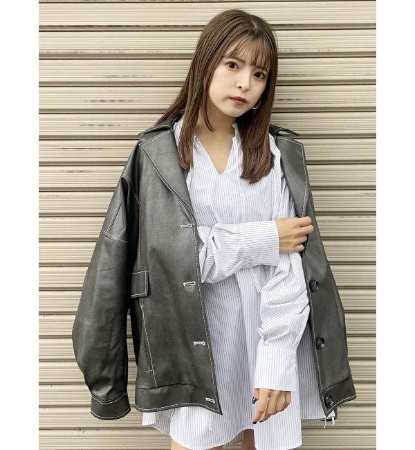 MURUA「フェイクレザーミドルジャケット」|ブルゾン・スタジャン|