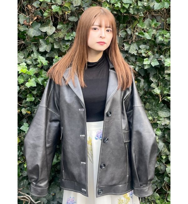 MURUA「フェイクレザーミドルジャケット」|ブルゾン・スタジャン|