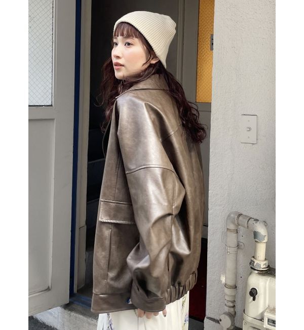 MURUA「フェイクレザーミドルジャケット」|ブルゾン・スタジャン|