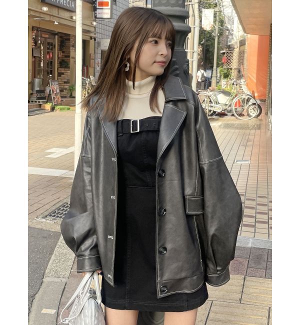 MURUA「フェイクレザーミドルジャケット」|ブルゾン・スタジャン|