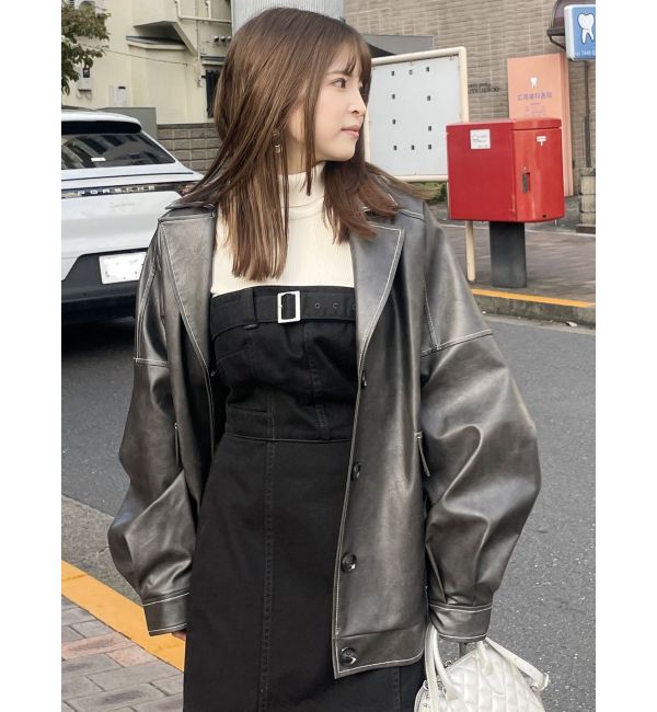 MURUA「フェイクレザーミドルジャケット」|ブルゾン・スタジャン|