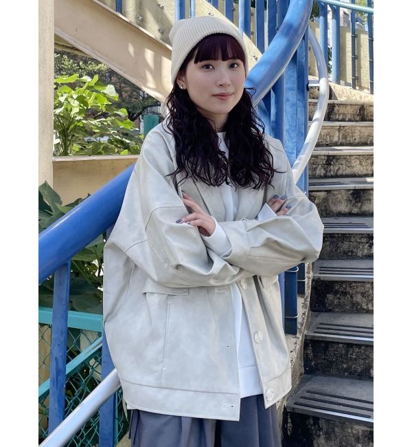 MURUA「フェイクレザーミドルジャケット」|ブルゾン・スタジャン|